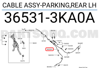 Nissan 365313KA0A CABLE ASSY-PARKING,REAR LH