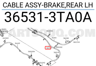 Nissan 365313TA0A CABLE ASSY-BRAKE,REAR LH