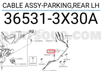Nissan 365313X30A CABLE ASSY-PARKING,REAR LH