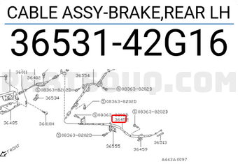 Nissan 3653142G16 CABLE ASSY-BRAKE,REAR LH