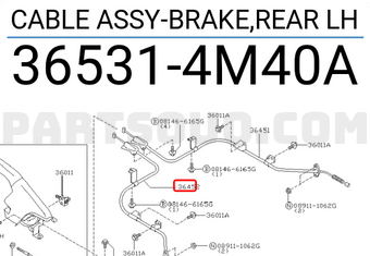 Nissan 365314M40A CABLE ASSY-BRAKE,REAR LH