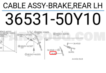 Nissan 3653150Y10 CABLE ASSY-BRAKE,REAR LH