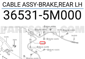 Nissan 365315M000 CABLE ASSY-BRAKE,REAR LH