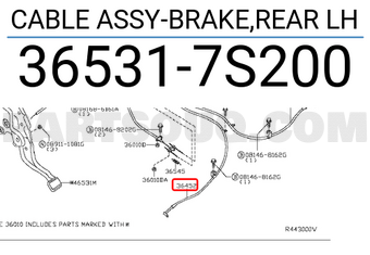 Nissan 365317S200 CABLE ASSY-BRAKE,REAR LH