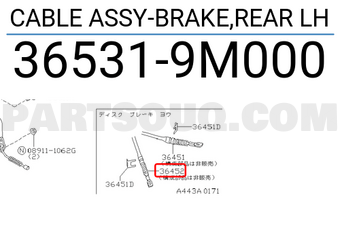 Nissan 365319M000 CABLE ASSY-BRAKE,REAR LH