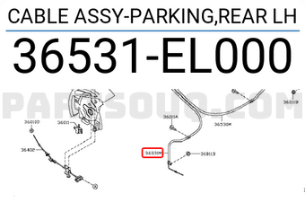 Nissan 36531EL000 CABLE ASSY-PARKING,REAR LH