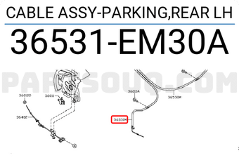 Nissan 36531EM30A CABLE ASSY-PARKING,REAR LH