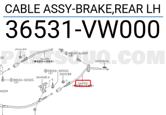 Nissan 36531VW000 CABLE ASSY-BRAKE,REAR LH
