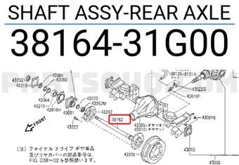 Nissan 3816431G00 SHAFT ASSY-REAR AXLE