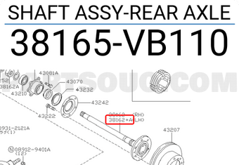 Nissan 38165VB110 SHAFT ASSY-REAR AXLE