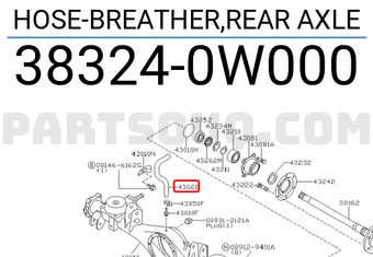 Nissan 383240W000 HOSE-BREATHER,REAR AXLE