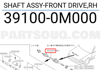 Nissan 391000M000 SHAFT ASSY-FRONT DRIVE,RH