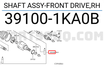 Nissan 391001KA0B SHAFT ASSY-FRONT DRIVE,RH