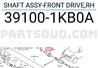 Nissan 391001KB0A SHAFT ASSY-FRONT DRIVE,RH