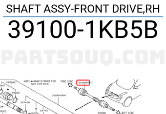 Nissan 391001KB5B SHAFT ASSY-FRONT DRIVE,RH