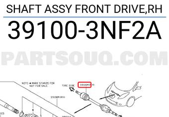 Nissan 391003NF2A SHAFT ASSY FRONT DRIVE,RH