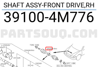 Nissan 391004M776 SHAFT ASSY-FRONT DRIVE,RH
