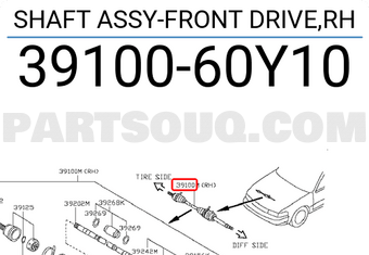 Nissan 3910060Y10 SHAFT ASSY-FRONT DRIVE,RH