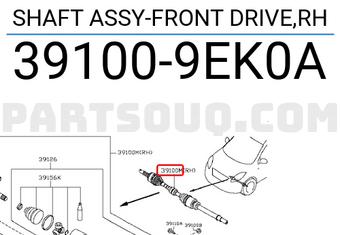 Nissan 391009EK0A SHAFT ASSY-FRONT DRIVE,RH