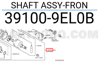 Nissan 391009EL0B SHAFT ASSY-FRON