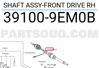 Nissan 391009EM0B SHAFT ASSY-FRONT DRIVE RH