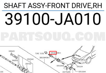 Nissan 39100JA010 SHAFT ASSY-FRONT DRIVE,RH