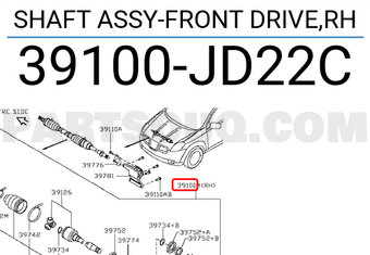 Nissan 39100JD22C SHAFT ASSY-FRONT DRIVE,RH