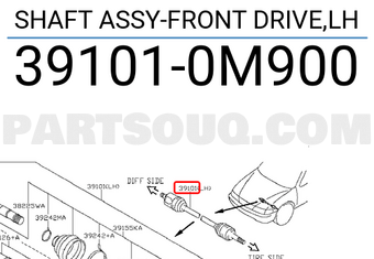 Nissan 391010M900 SHAFT ASSY-FRONT DRIVE,LH