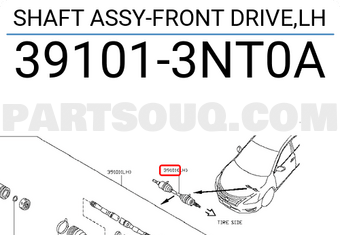 Nissan 391013NT0A SHAFT ASSY-FRONT DRIVE,LH