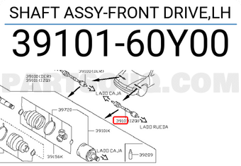 Nissan 3910160Y00 SHAFT ASSY-FRONT DRIVE,LH