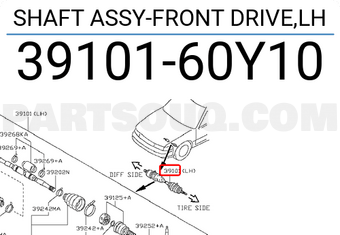 Nissan 3910160Y10 SHAFT ASSY-FRONT DRIVE,LH