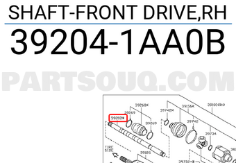 Nissan 392041AA0B SHAFT-FRONT DRIVE,RH