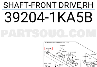 Nissan 392041KA5B SHAFT-FRONT DRIVE,RH
