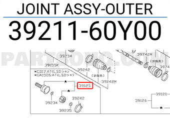 Nissan 3921160Y00 JOINT ASSY-OUTER