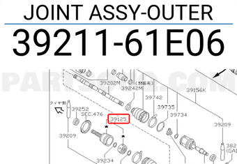Nissan 3921161E06 JOINT ASSY-OUTER