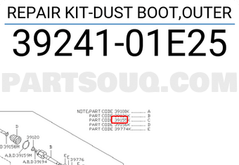 Nissan 3924101E25 REPAIR KIT-DUST BOOT,OUTER