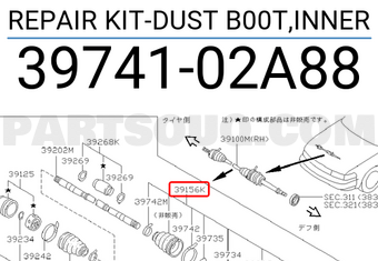 Nissan 3974102A88 REPAIR KIT-DUST B00T,INNER