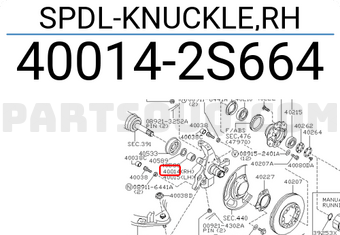 Nissan 400142S664 SPDL-KNUCKLE,RH