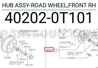 Nissan 402020T101 HUB ASSY-ROAD WHEEL,FRONT RH