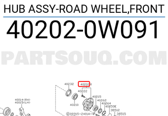 Nissan 402020W091 HUB ASSY-ROAD WHEEL,FRONT