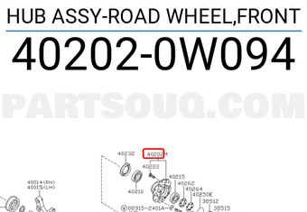 Nissan 402020W094 HUB ASSY-ROAD WHEEL,FRONT