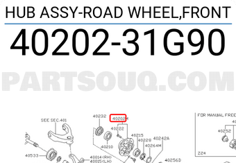 Nissan 4020231G90 HUB ASSY-ROAD WHEEL,FRONT
