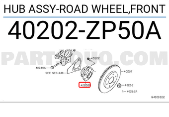 Nissan 40202ZP50A HUB ASSY-ROAD WHEEL,FRONT