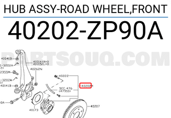 Nissan 40202ZP90A HUB ASSY-ROAD WHEEL,FRONT