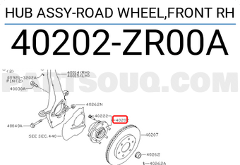 Nissan 40202ZR00A HUB ASSY-ROAD WHEEL,FRONT RH