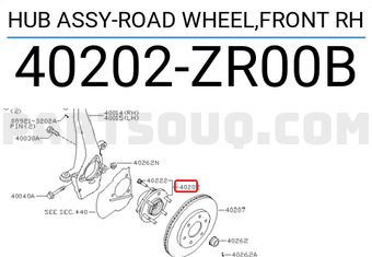 Nissan 40202ZR00B HUB ASSY-ROAD WHEEL,FRONT RH