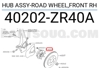 Nissan 40202ZR40A HUB ASSY-ROAD WHEEL,FRONT RH
