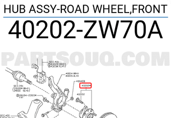 Nissan 40202ZW70A HUB ASSY-ROAD WHEEL,FRONT