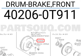 Nissan 402060T911 DRUM-BRAKE,FRONT