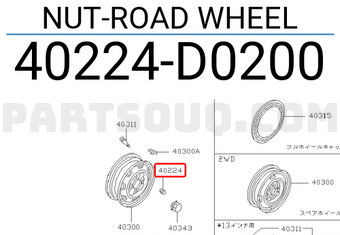 Nissan 40224D0200 NUT-ROAD WHEEL